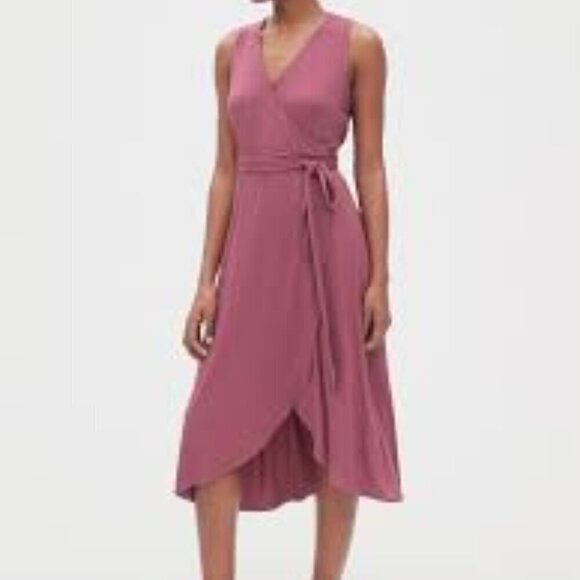 GAP Sleeveless Knit Wrap Midi Dress in Rose Pink Size Large Petite EUC - Picture 5 of 10